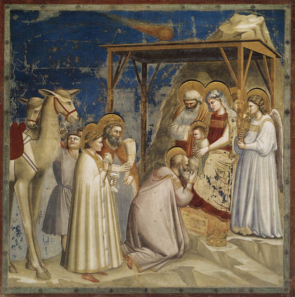 Adoration of the Magi by Giotto c. 1306. In this painting the star of Bethlehem is a comet.