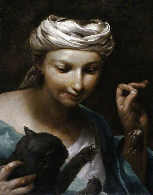 Girl with a Cat - Giuseppe <b>Maria Crespi</b> - girl-with-a-cat-1700