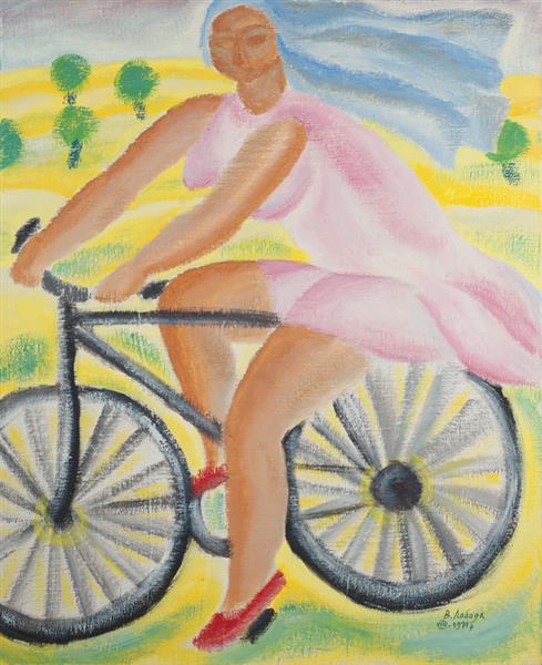 Девушка На Велосипеде Едет. 1971. Х., Темп., 86х69 См., 1971 - Владимир Лобода