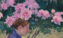 Peonies and head of a woman - John Peter Russell