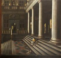 A Perspective View of the Courtyard of a House - Samuel van Hoogstraten