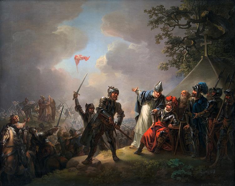 Dannebrog Falling from the Sky During the Battle of Lyndanisse, June 15, 1219, 1809 - Кристиан Август Лоренцен