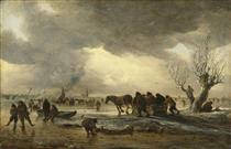 Winter Scene with a Sledge in the Foreground - Jan van Goyen