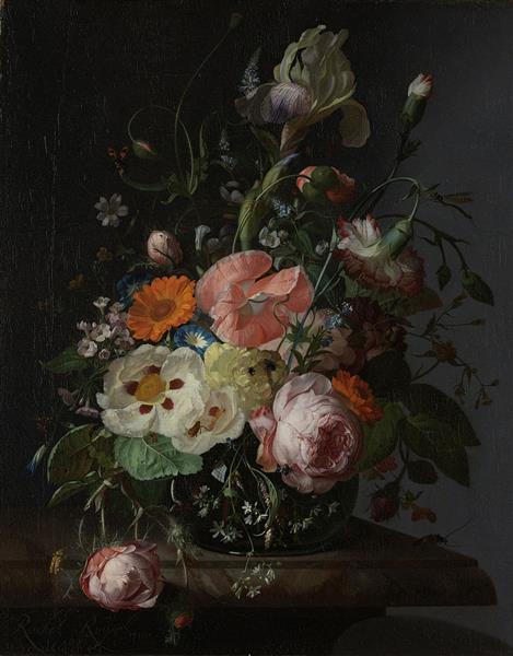 Nature morte avec fleurs sur une table de marbre, 1716 - Rachel Ruysch