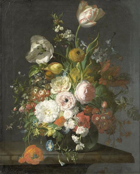Tulips and Other Flowers in a Glass Vase, 1709 - Rachel Ruysch