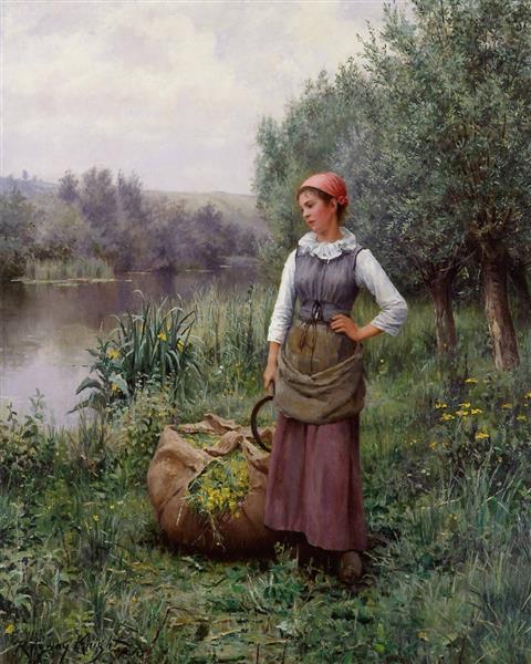 Girl by a stream, Flanders, c.1890 - Дэниел Риджуэй Найт