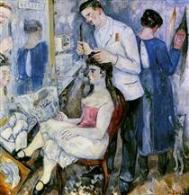 The Girl at the Barber - Michail Fjodorowitsch Larionow