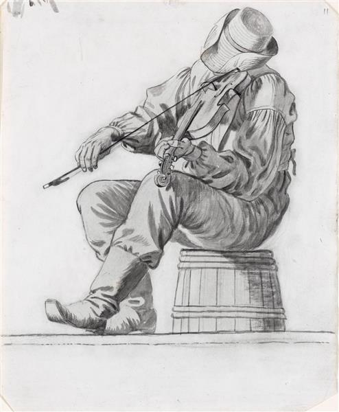 Fiddler (study for the Jolly Flatboatmen), 1846 - Джордж Калеб Бингем