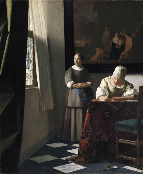 Lady Writing a Letter with Her Maid, c.1670 - Johannes Vermeer