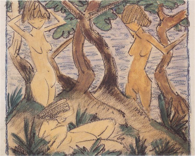 Zwei Badende Unter Bäumen, 1923 - Отто Мюллер