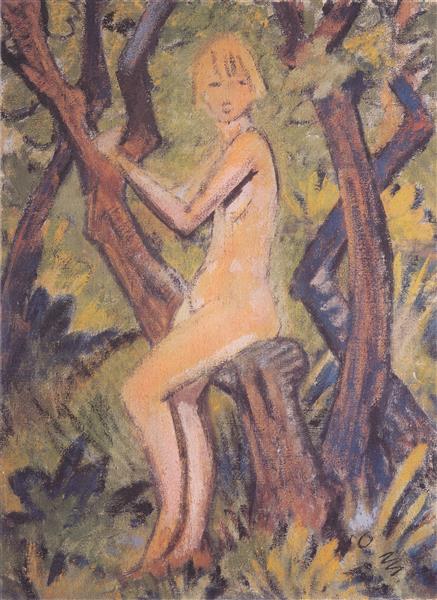 Nacktes Mädchen Auf Baum, 1922 - Отто Мюллер