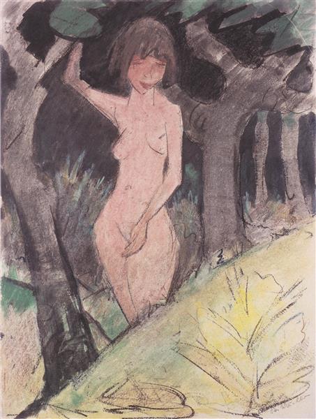 Zwischen Bäumen Stehendes Mädchen, 1925 - Otto Mueller