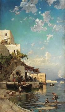 Evening meeting of the fishermen in a tavern of Mergellina near Naples - Hermann David Salomon Corrodi
