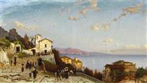 Mountain Village on the Ligurian Coast (cinque Terre?) - Hermann David Salomon Corrodi
