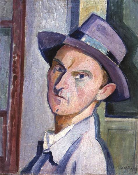 Self Portrait in a Purple Hat, 1929 - Kmetty János