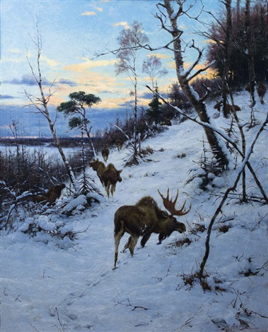 Moose in a Winter Landscape, 1895 - Рихард Фризе