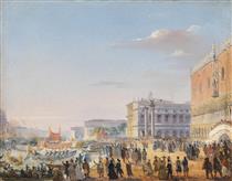 The arrival of Emperor Franz Joseph and Empress Elisabeth of Austria in Venice in 1856 - Іпполіто Каффі