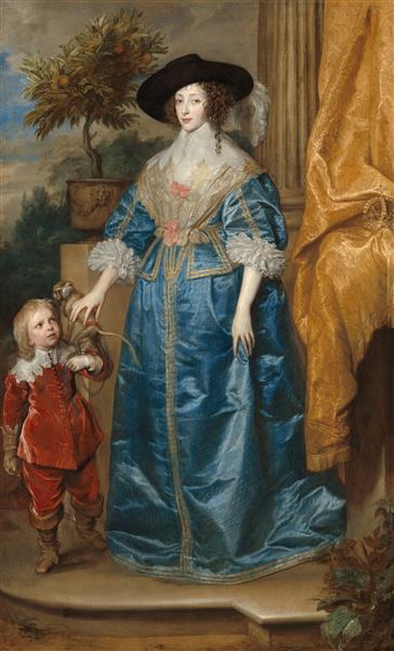 La reina Enriqueta María con sir Jeffrey Hudson y un mono, 1633 - Anton van Dyck