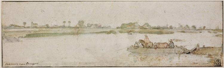 River Landscape with Ferry, 1630 - Hendrick Avercamp