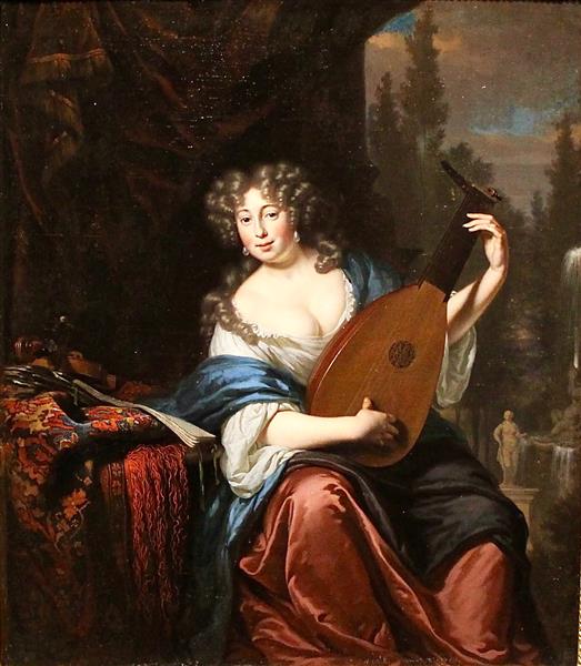 Portrait of a Lady Playing a Lute, 1680 - Михиль ван Мюссер