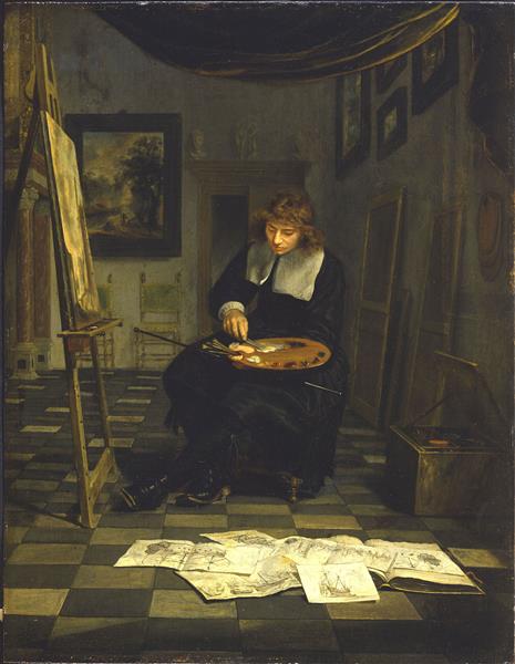 Portrait of An Artist in His Studio (traditionally Identified as Willem Van De Velde II) - Michiel van Musscher