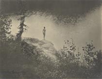 Female Nude Standing on Large Rock Over a Lake - Anne Brigman