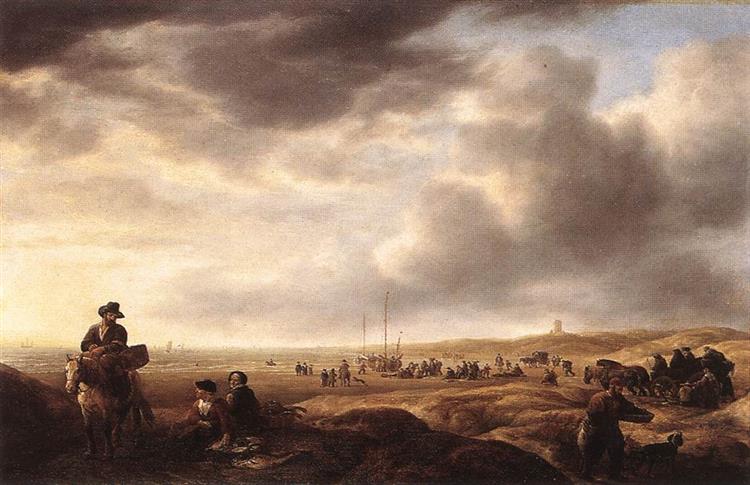 Beach near Scheveningen with Fish Sellers, 1643 - Simon de Vlieger