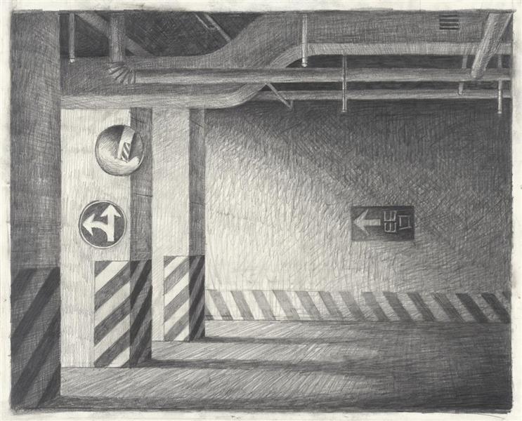 Second Drawing for Garage Attendant, 1980 - Jeffrey Smart