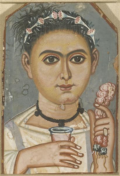 Boy with a Floral Garland in His Hair, 230 - Fayum portrait