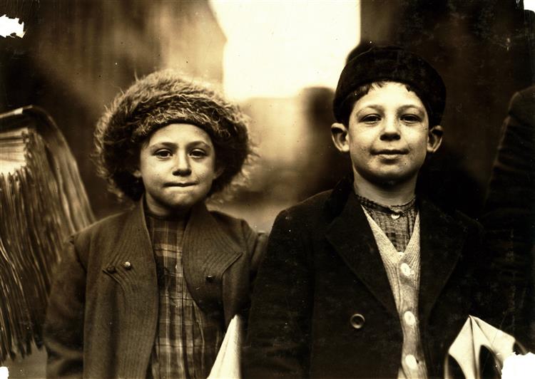 Joseph, 10, and Rosy, 8, Newsies, Newark, New Jersey, 1909, 1909 - Lewis Wickes Hine