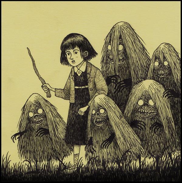 Girl with stick and friends - Don Kenn