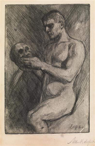 Naked Man and Skull - Albert Edelfelt