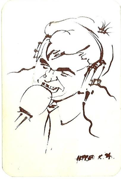 Caricature of the radio manager Branko Obradović-Kina, 1994 - Альфред Фредди Крупа