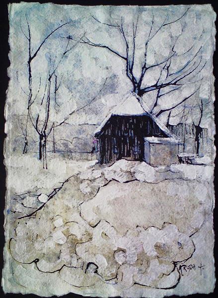 Old wooden cottage in the snow, 2014 - Альфред Фредді Крупа