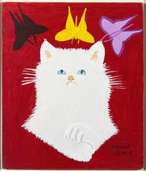 Portrait of White Cat & Framed Envelope - Maud Lewis