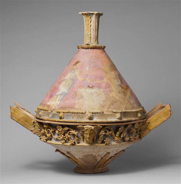 Terracotta Lekanis (dish) with Lid and Finial, c.250 公元前 - 古希臘陶器