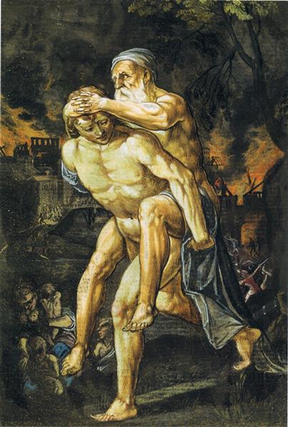 Aeneas Saving Anchisis from Burning Troy - Адам Ельсгаймер