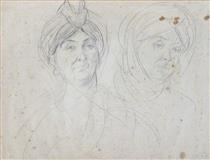 Study of turbaned figures (probably study for "the Jewish Bride") - Alfred Dehodencq