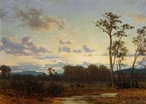 A River Landscape at Sunset - Carl Gustav Rodde