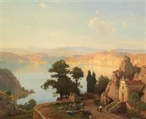 View of the lake of Nemi near Rome - Carl Gustav Rodde
