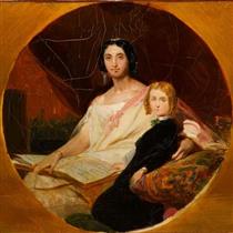 Portraits de la Duchesse d'Uzès, née Talhouët et De Son Fils Aînée, Jacques Emmanuel. - Léon Cogniet