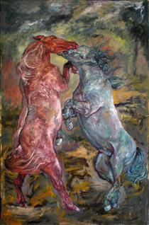 Red & Bleu Horses - Carmen Delaco