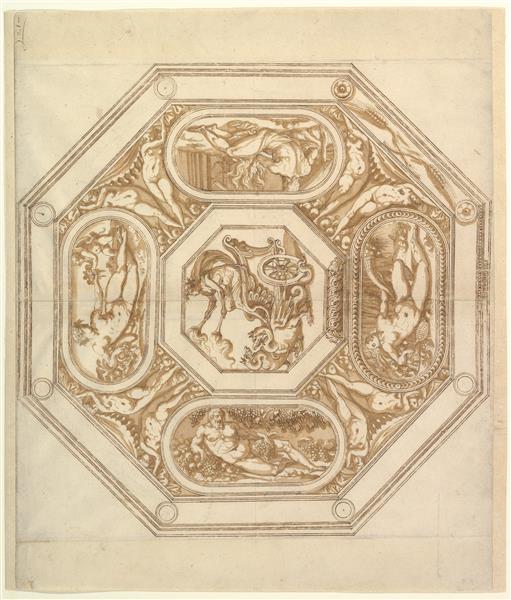 Design for An Octagonal Ceiling - Francesco de' Rossi (Francesco Salviati), "Cecchino"