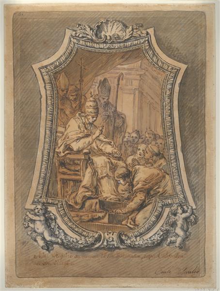 The Clergy of Rome Paying Homage to St. Gregory After His Investiture - Charles-Andre van Loo (Carle van Loo)