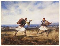 Albanian Duel Somewhere in South of Albania During Ottoman Reign - Alexandre-Gabriel Decamps