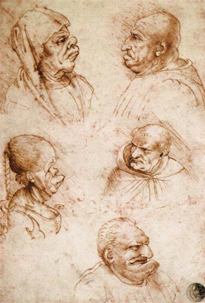 Five Grotesque Heads, 1515 - Francesco Melzi