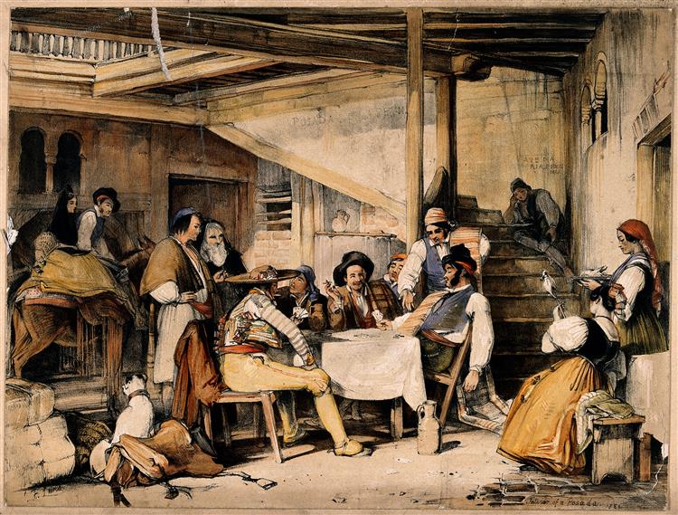 Interior of a Posada with Men Smoking and Playing Cards - John Frederick Lewis