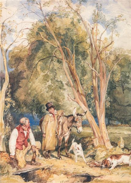 Game Keeper and Boy Ferreting a Rabbit, c.1828 - Джон Фредерик Льюис