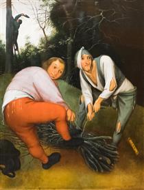 Two Peasants Binding Faggots - Pieter Brueghel the Younger