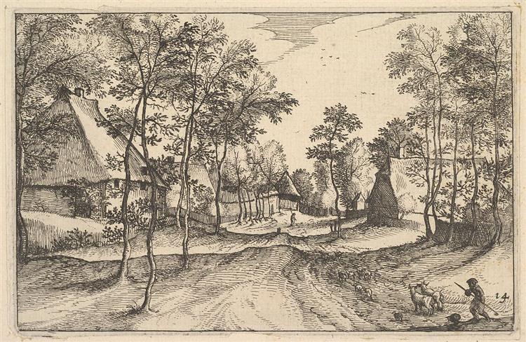 A Village Road, Plate 14 from Regiunculae Et Villae Aliquot Ducatus Brabantiae, c.1610 - Meister der kleinen Landschaften